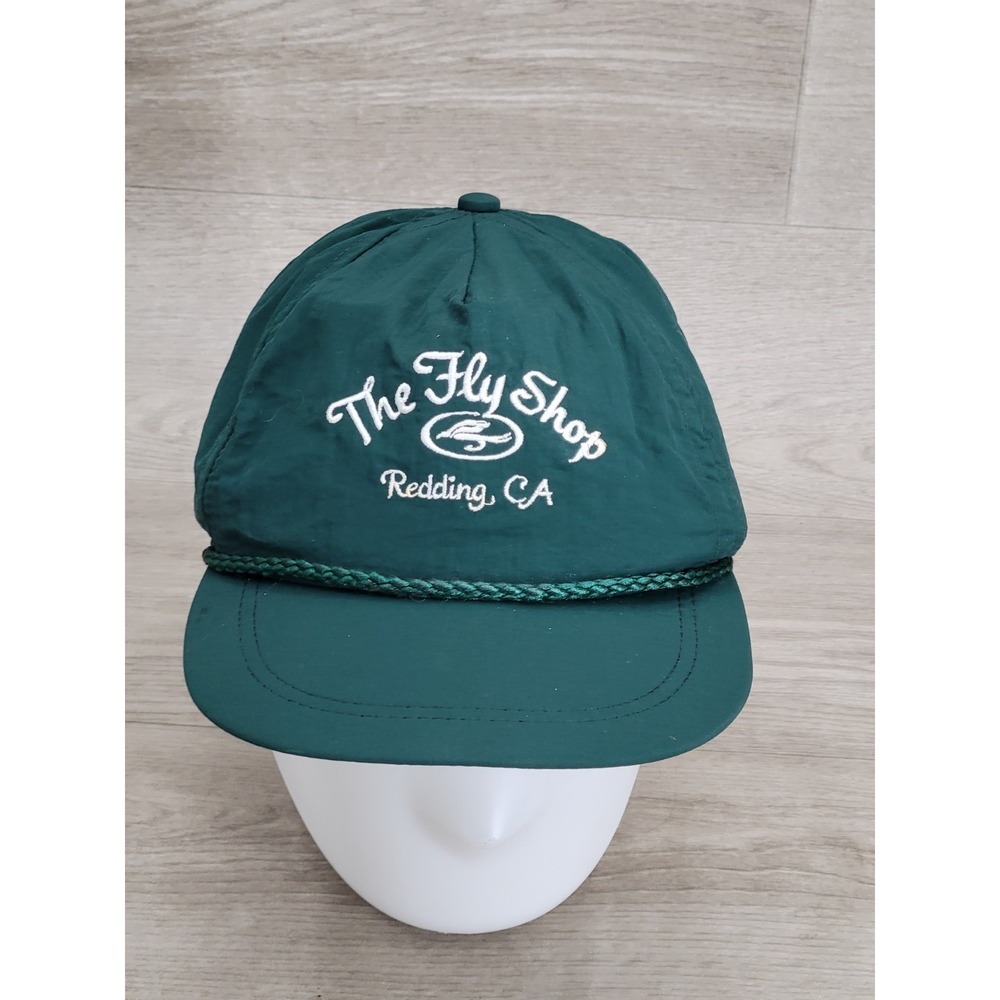 Vintage The Fly Shop Redding CA Hat Imperial Green Rope Strapback Fly Fishing